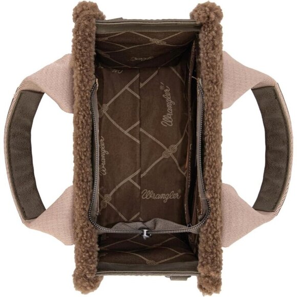 Wrangler Tote Bag for Women Fluffy Sherpa Top-Handle Lamb Wool Handbags - Picture 4 of 9